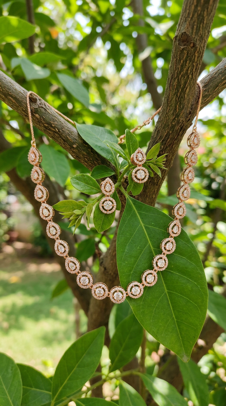 Gold Plated Necklace Set With Round Design view 2