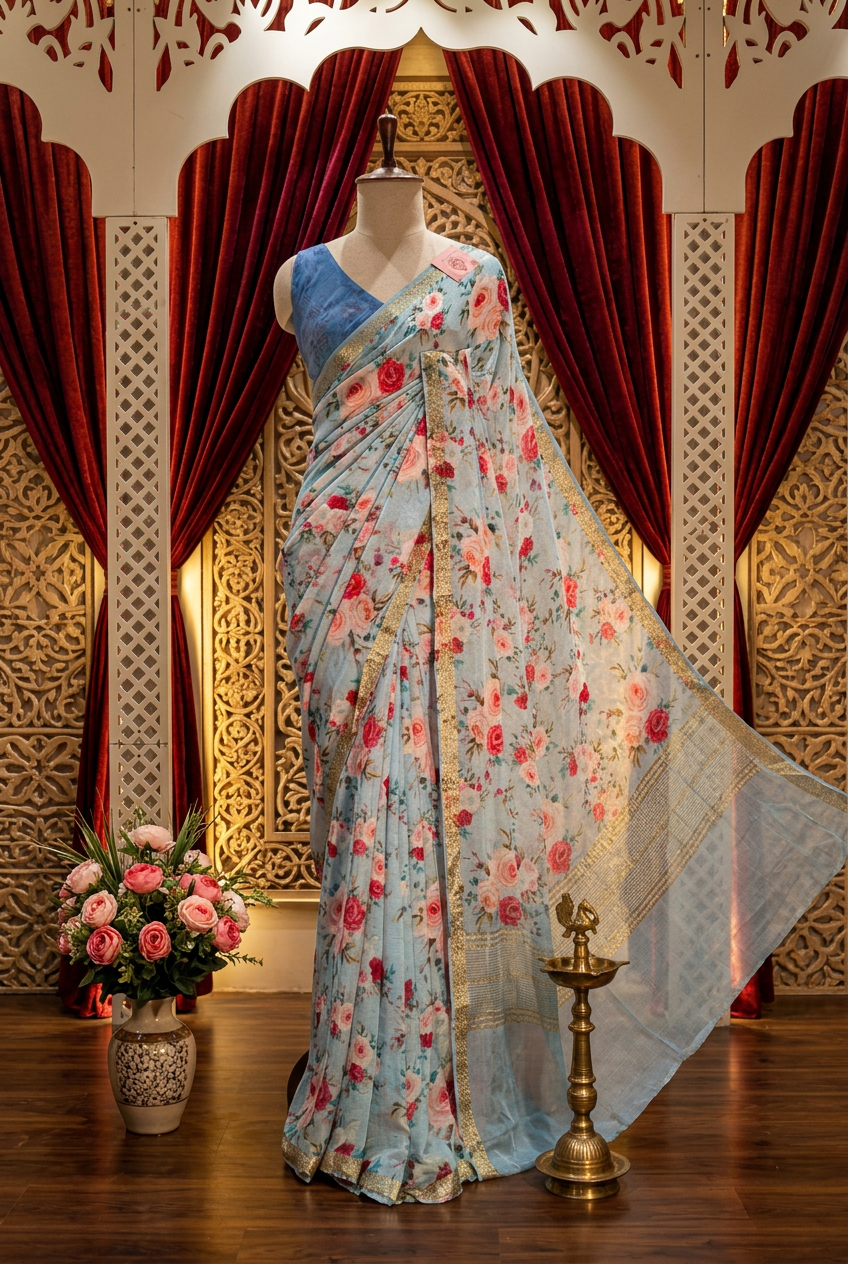 Designer Floral Print Pure Chiffon Saree