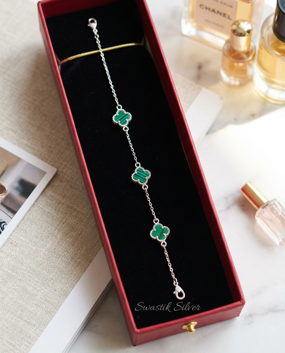 Emerald Meadow Clover Silver Station Bracelet view 4