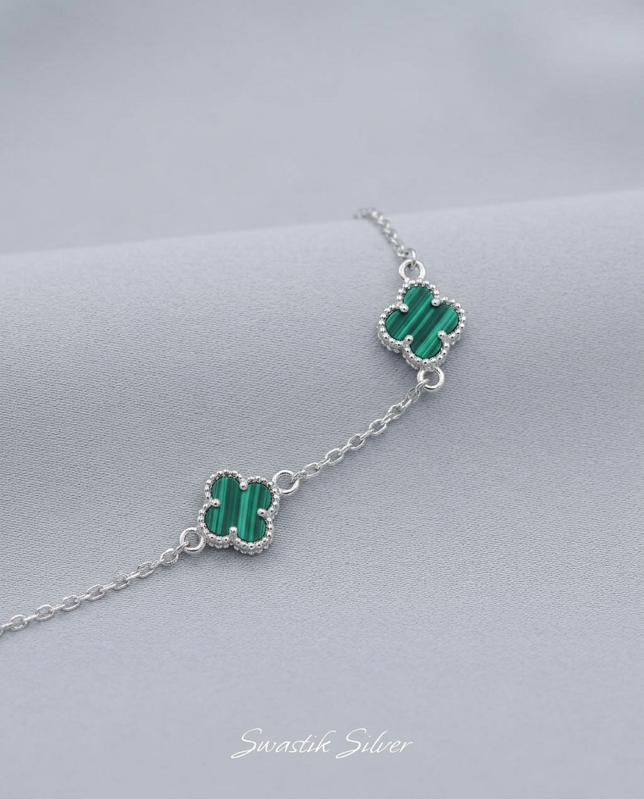 Emerald Meadow Clover Silver Station Bracelet view 3