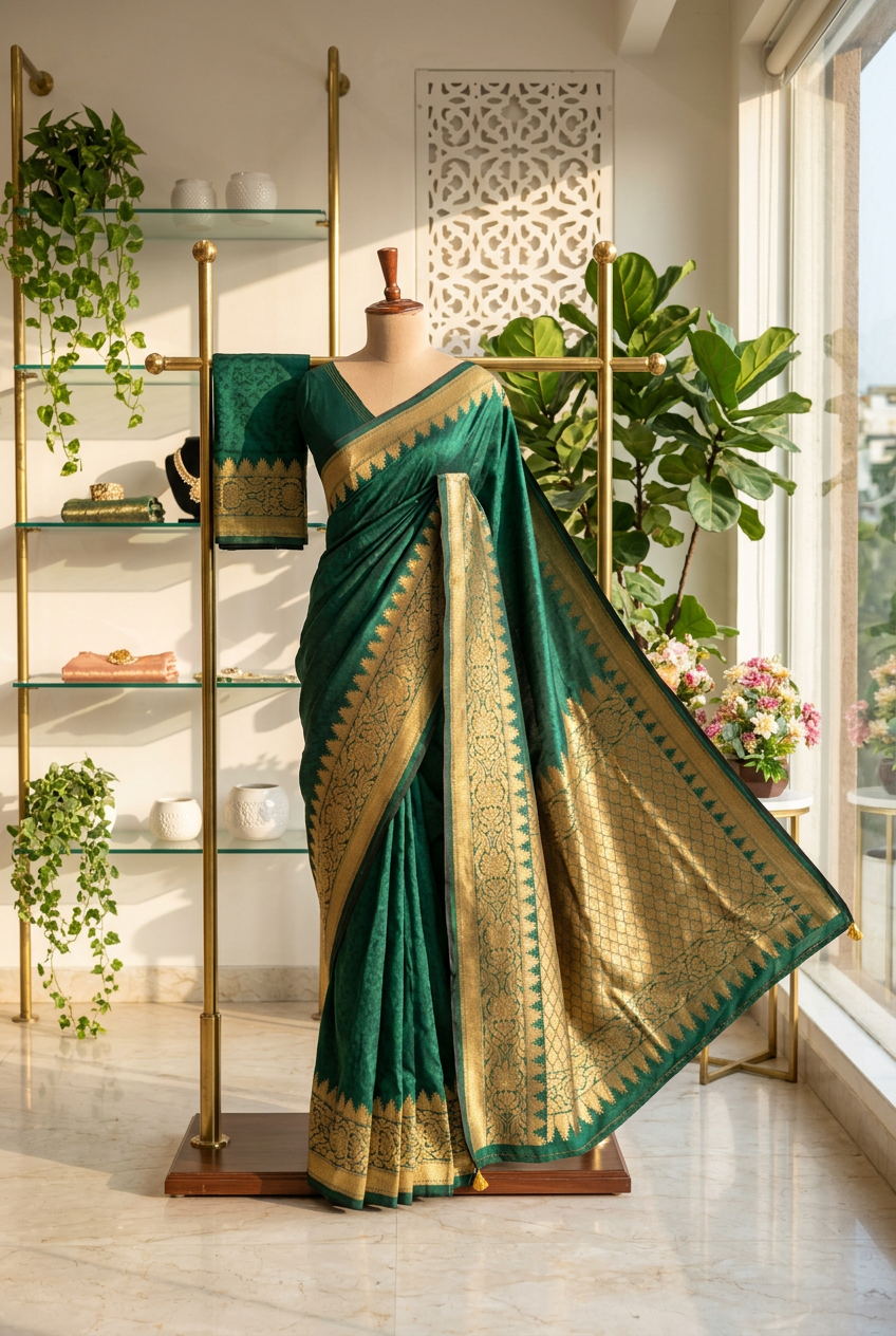 Banarasi With Full Weaving Border And Palla Saree view 3