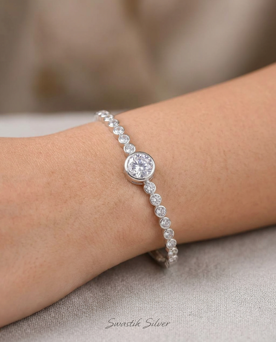 Stellar Halo Graduated Bezel CZ Silver Bracelet view 2