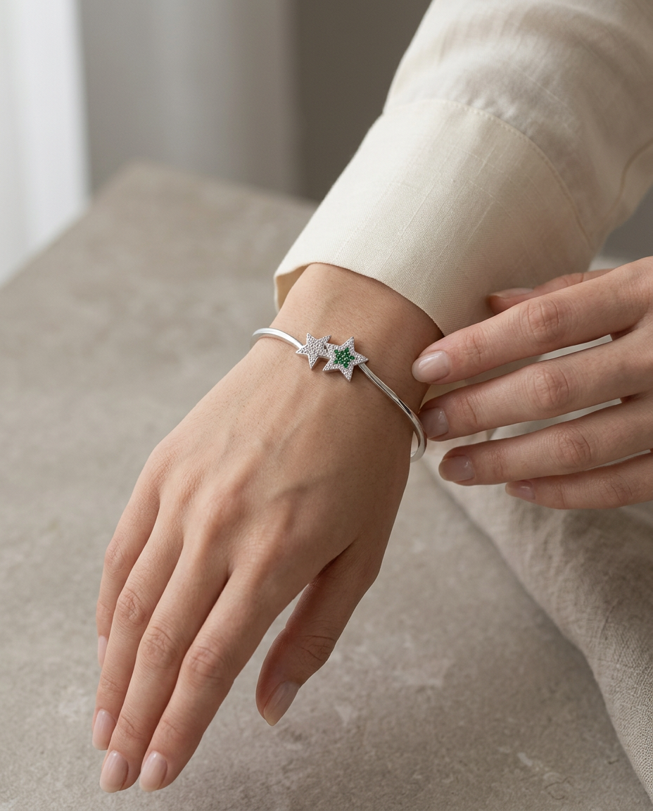Starlight Constellation Emerald & Pavé Silver Openable Bracelet view 2