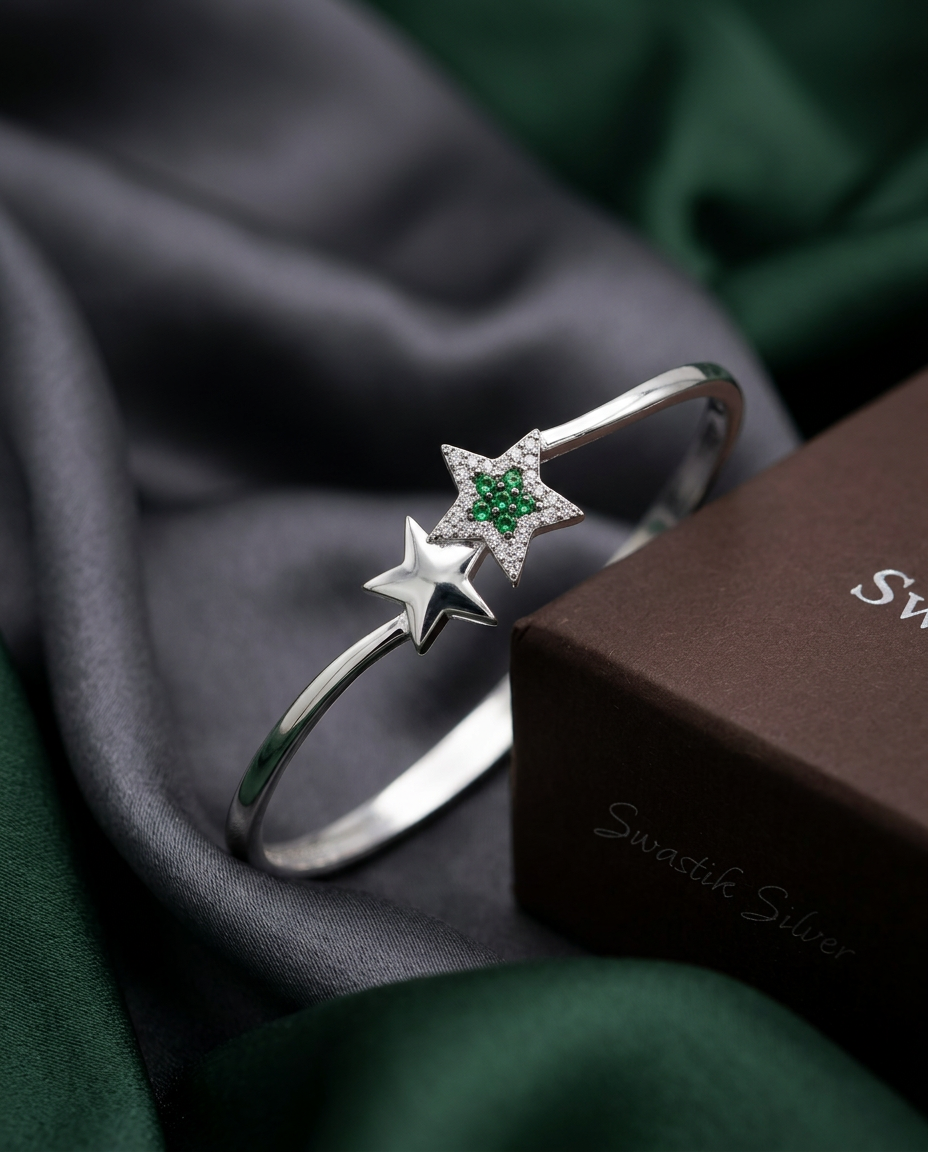 Starlight Constellation Emerald & Pavé Silver Openable Bracelet