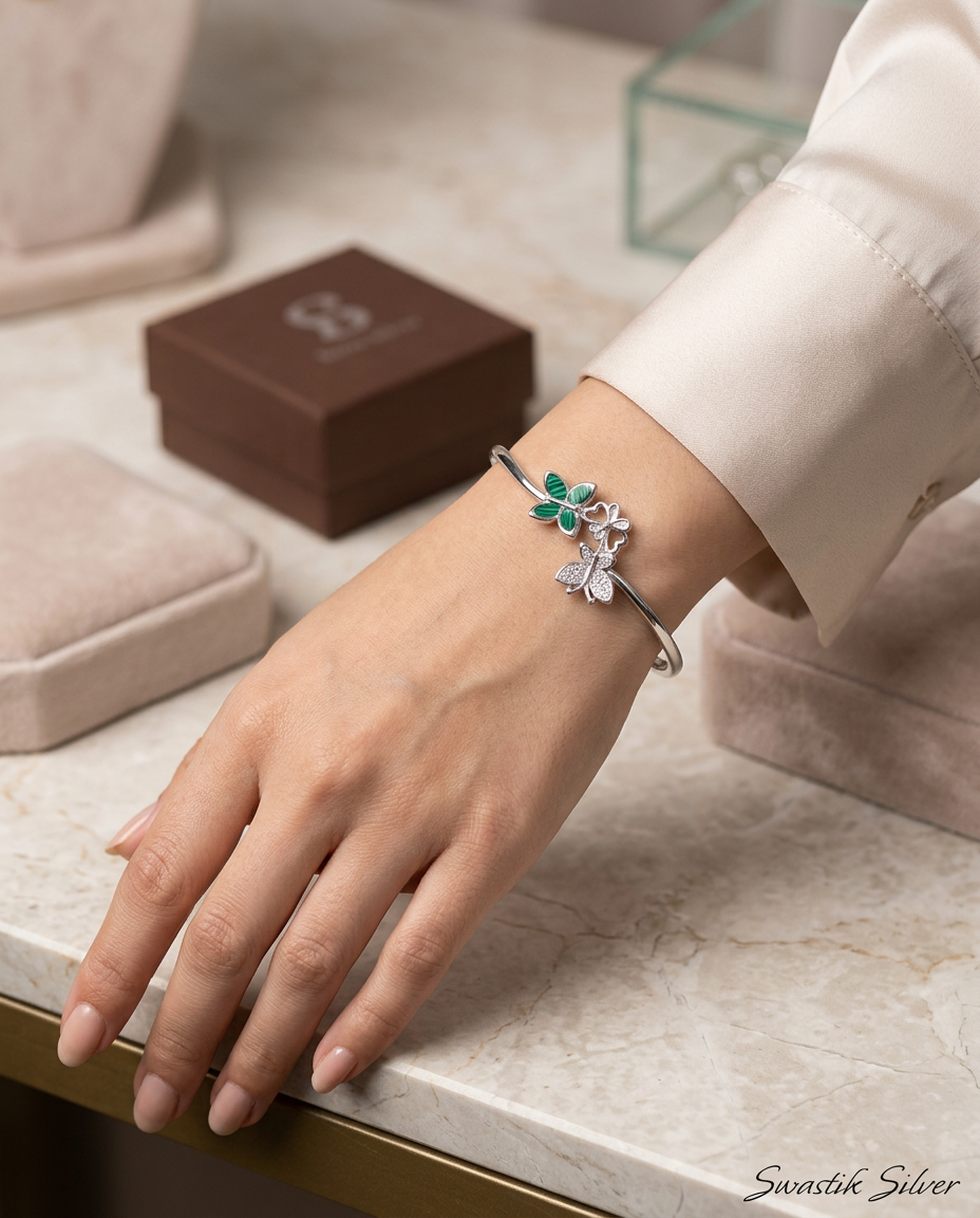 Emerald Flutter Malachite & Diamond-Look Butterfly Bracelet view 3