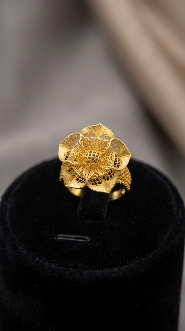 Gold Plated Flower Ring view 2
