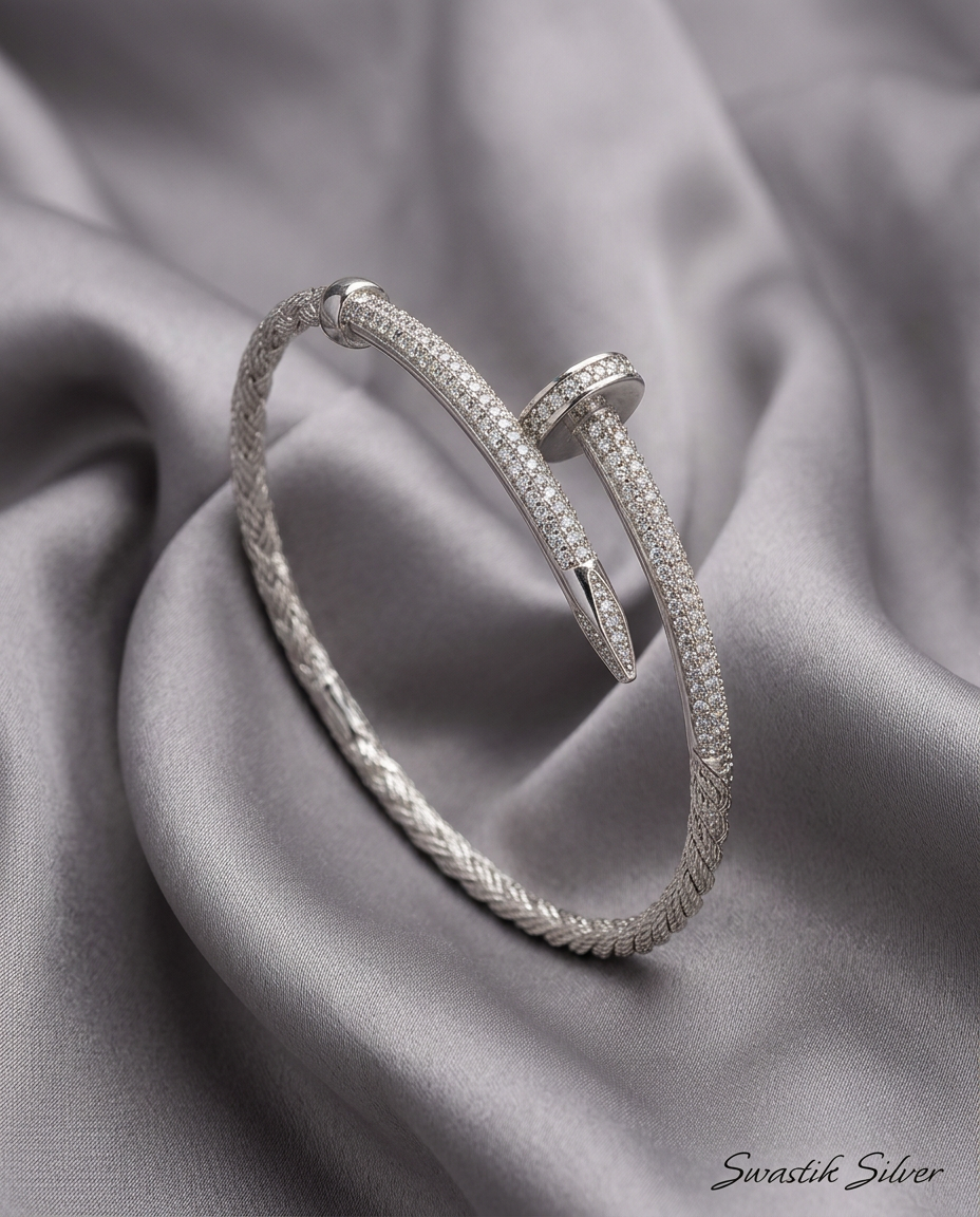 The Pavé Luxe Nail Silver Cable Cuff Bracelet