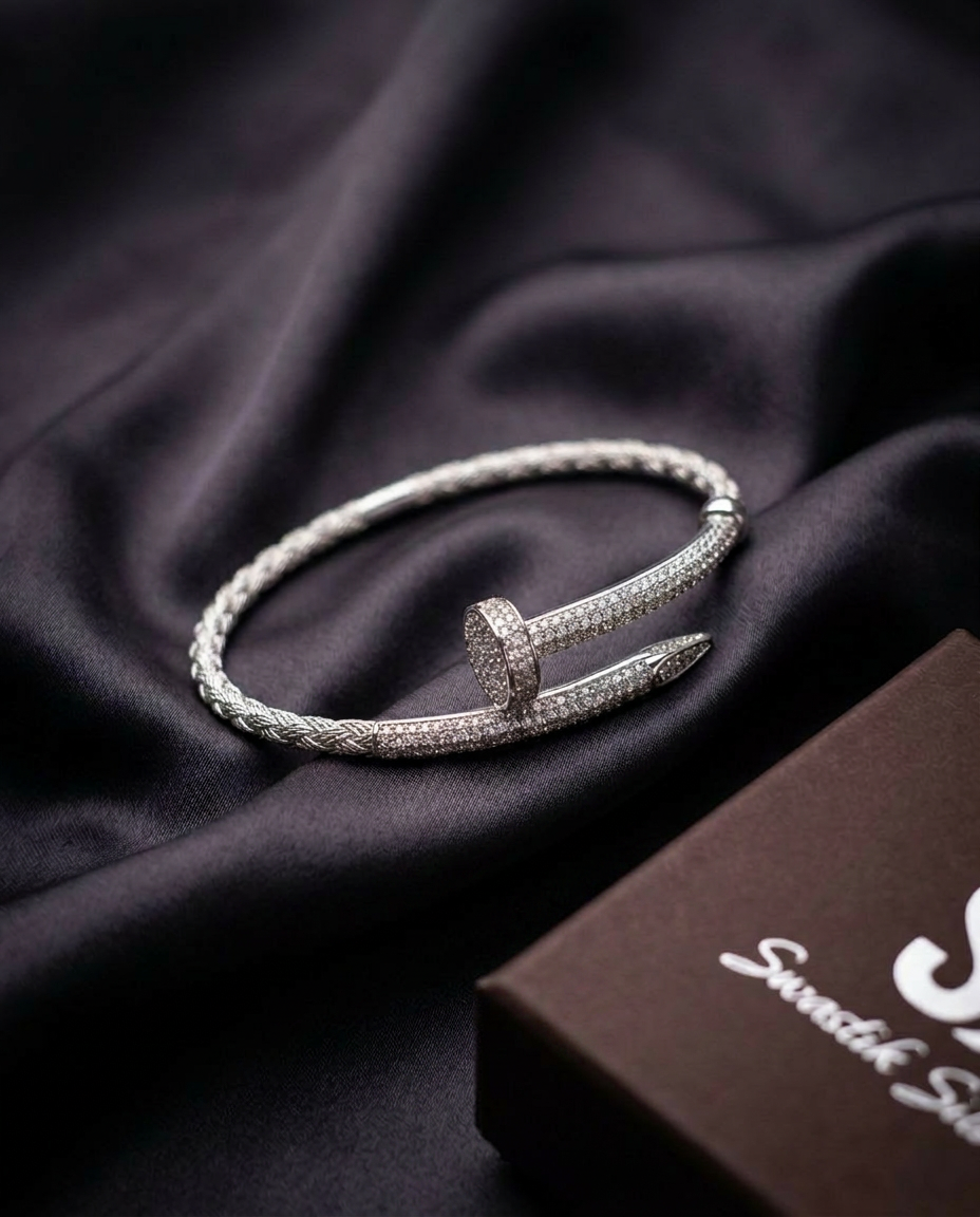 The Pavé Luxe Nail Silver Cable Cuff Bracelet view 2
