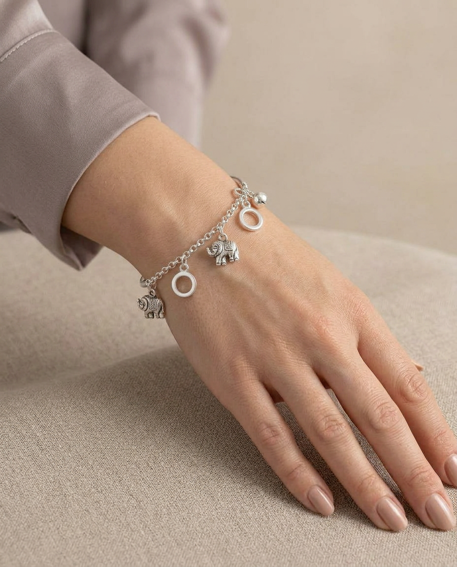 Royal Gajraj Silver Half-Bangle Charm Bracelet view 2