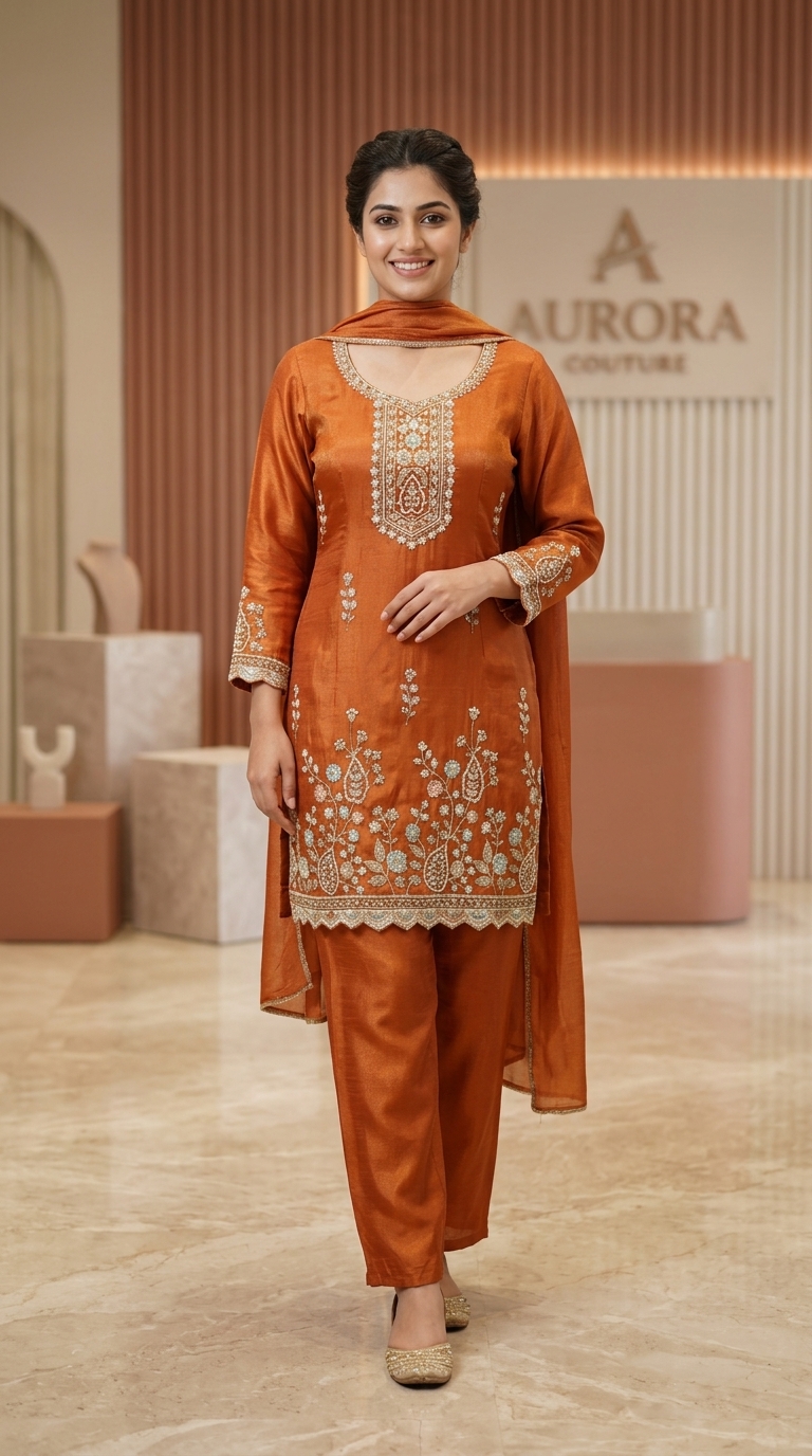 Embellished Orange Kurta view 2