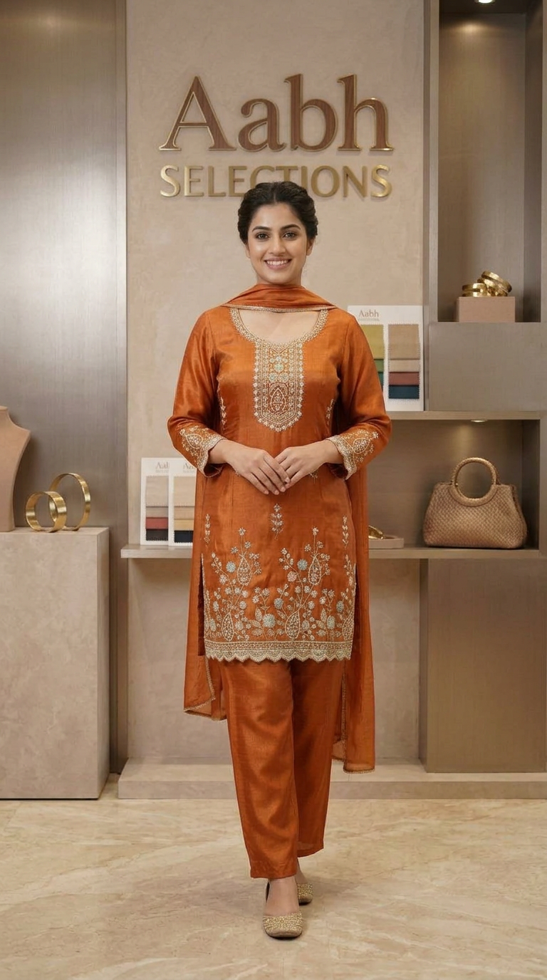 Embellished Orange Kurta