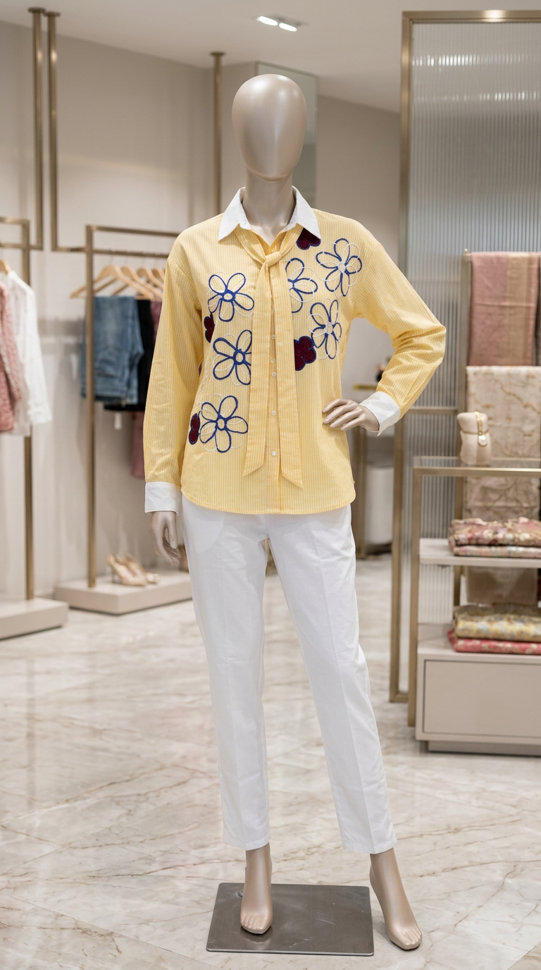 Embroidered Yellow Cord Set