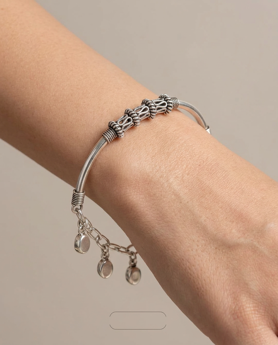 Nomad Drop Silver Half-Bangle Charm Bracelet view 2