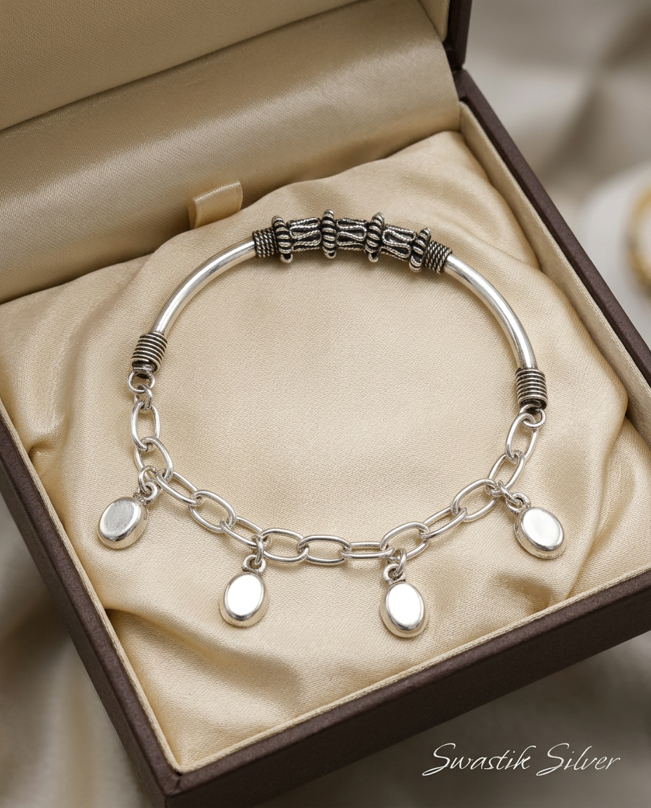Nomad Drop Silver Half-Bangle Charm Bracelet