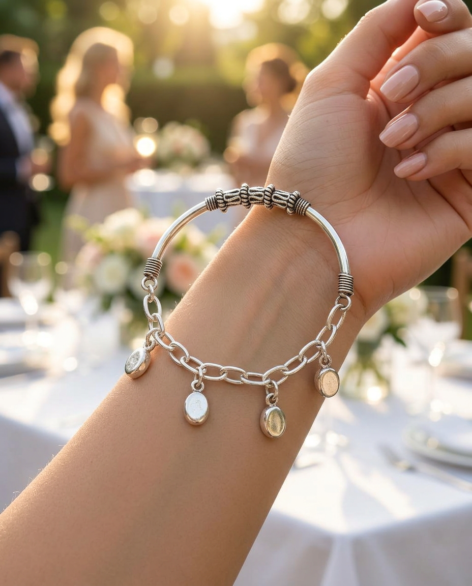 Nomad Drop Silver Half-Bangle Charm Bracelet view 4