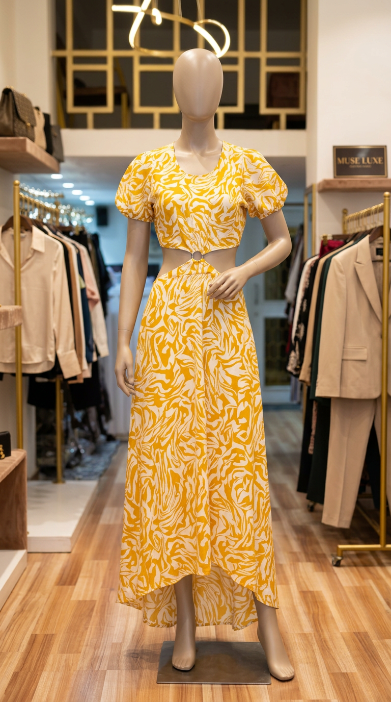 Yellow Printed Cord Set