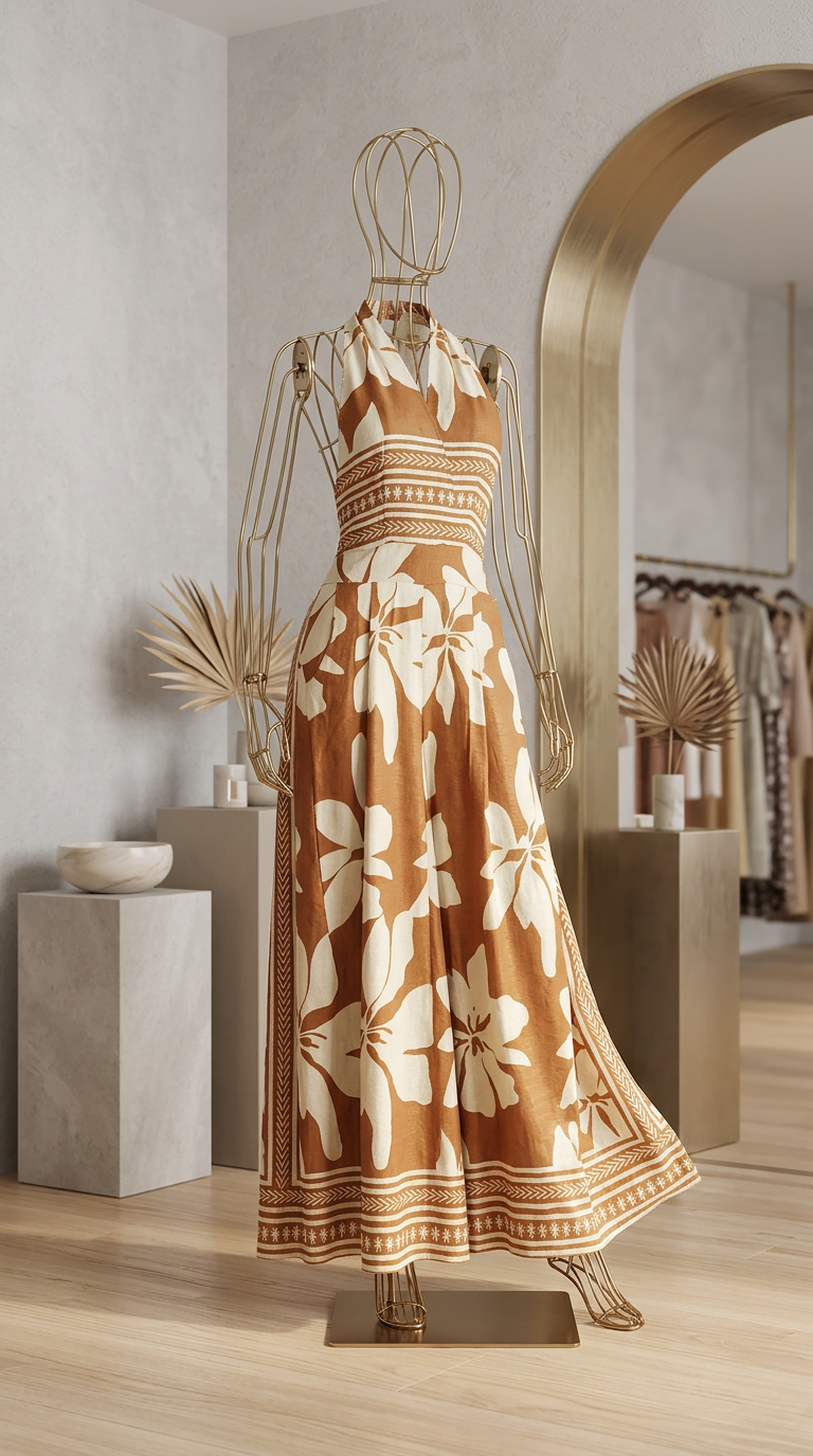 Floral White/brown Maxi Dress
