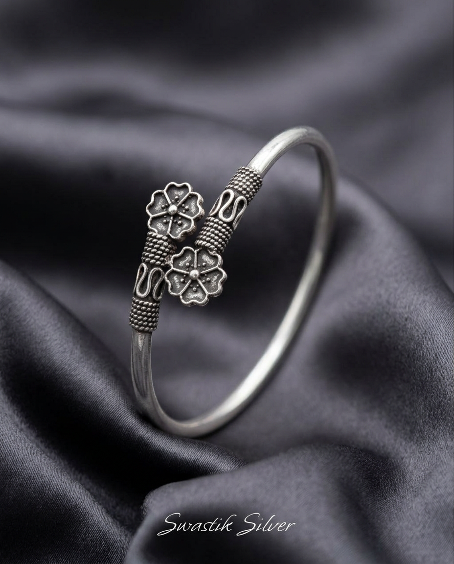 Non-Rhodium Dual Cherry Blossom Open Bracelet