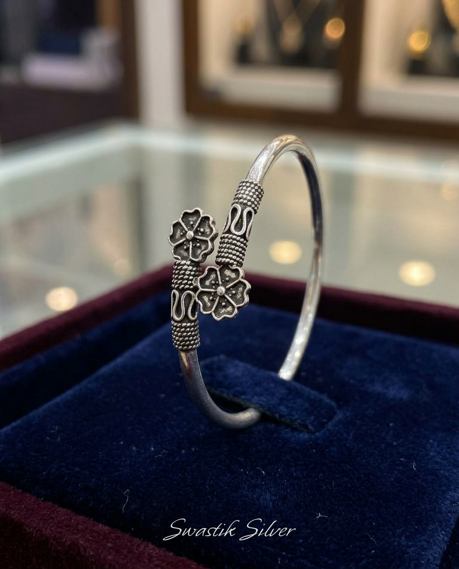 Non-Rhodium Dual Cherry Blossom Open Bracelet view 5