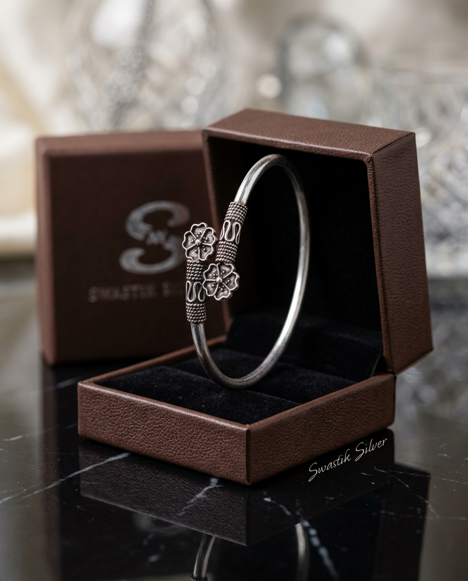 Non-Rhodium Dual Cherry Blossom Open Bracelet view 4