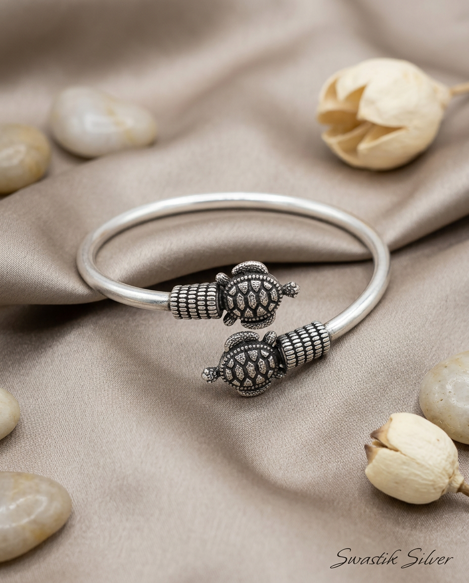 Divine Kurma Twin Tortoise Silver Cuff Bracelet