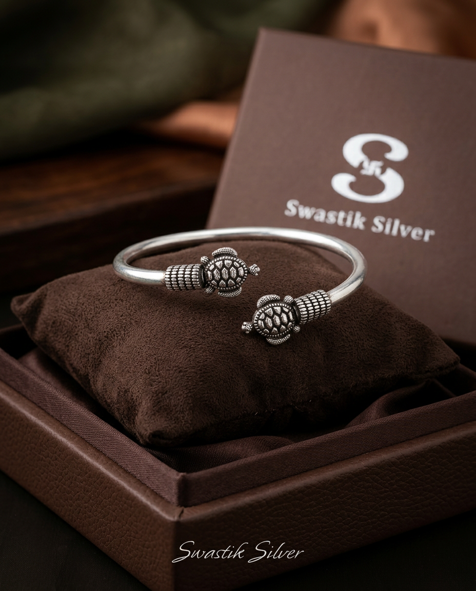 Divine Kurma Twin Tortoise Silver Cuff Bracelet view 4