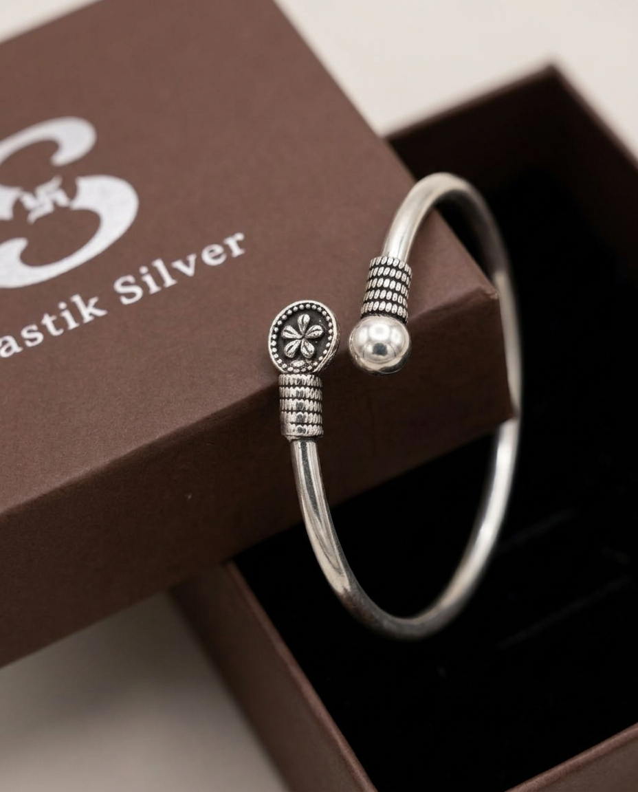 The Vintage Blossom Coin Handcrafted Silver Bypass Cuff view 3