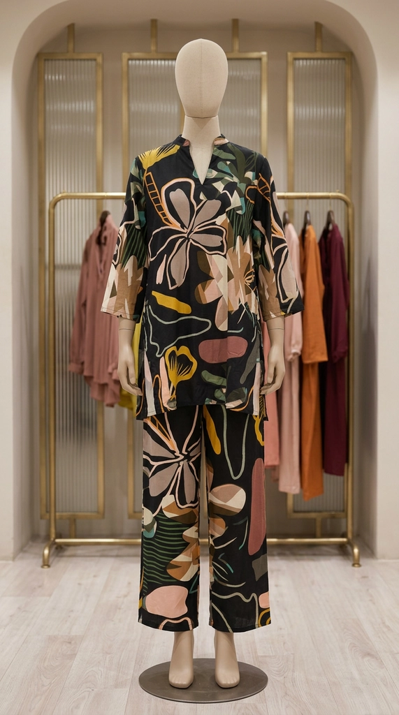 Floral Pattern Tunic and Pants Set view 2