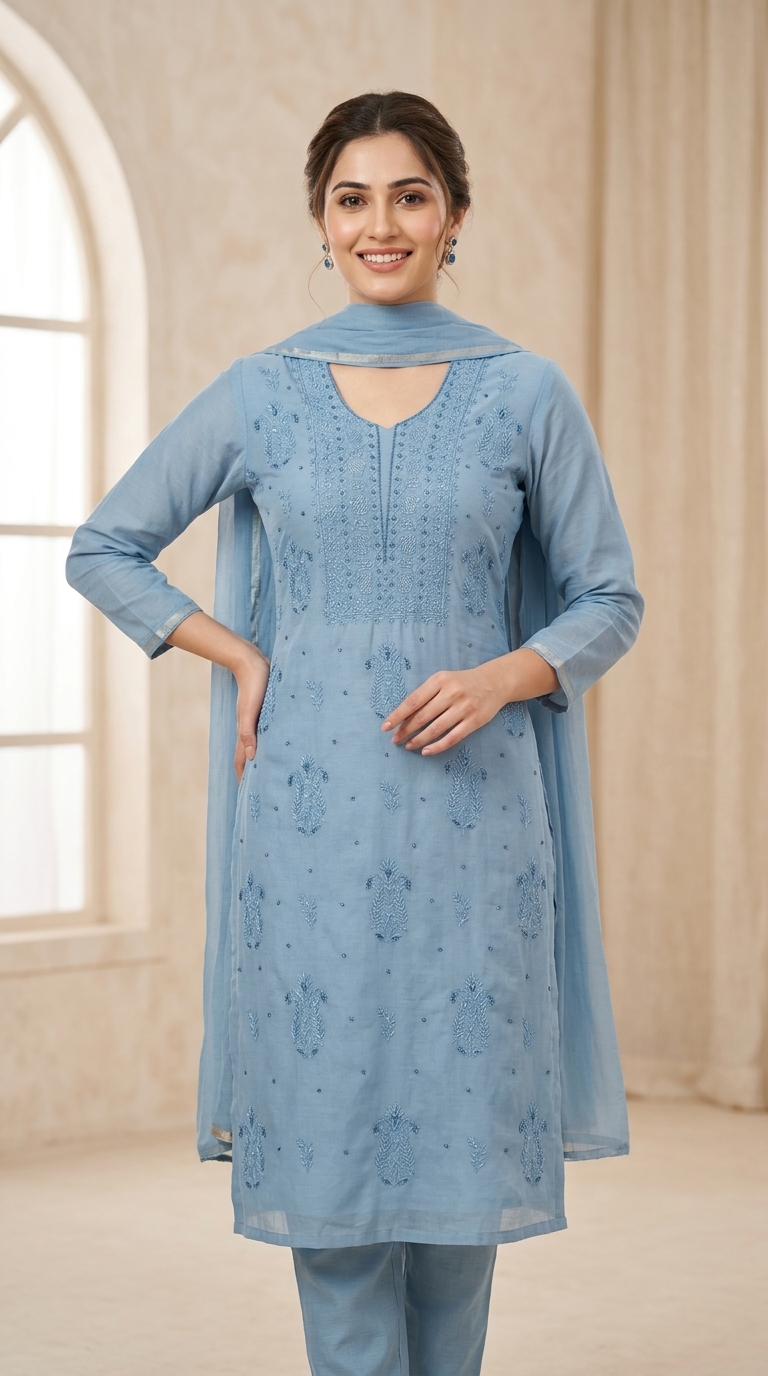 Light Blue Chikan Kurta