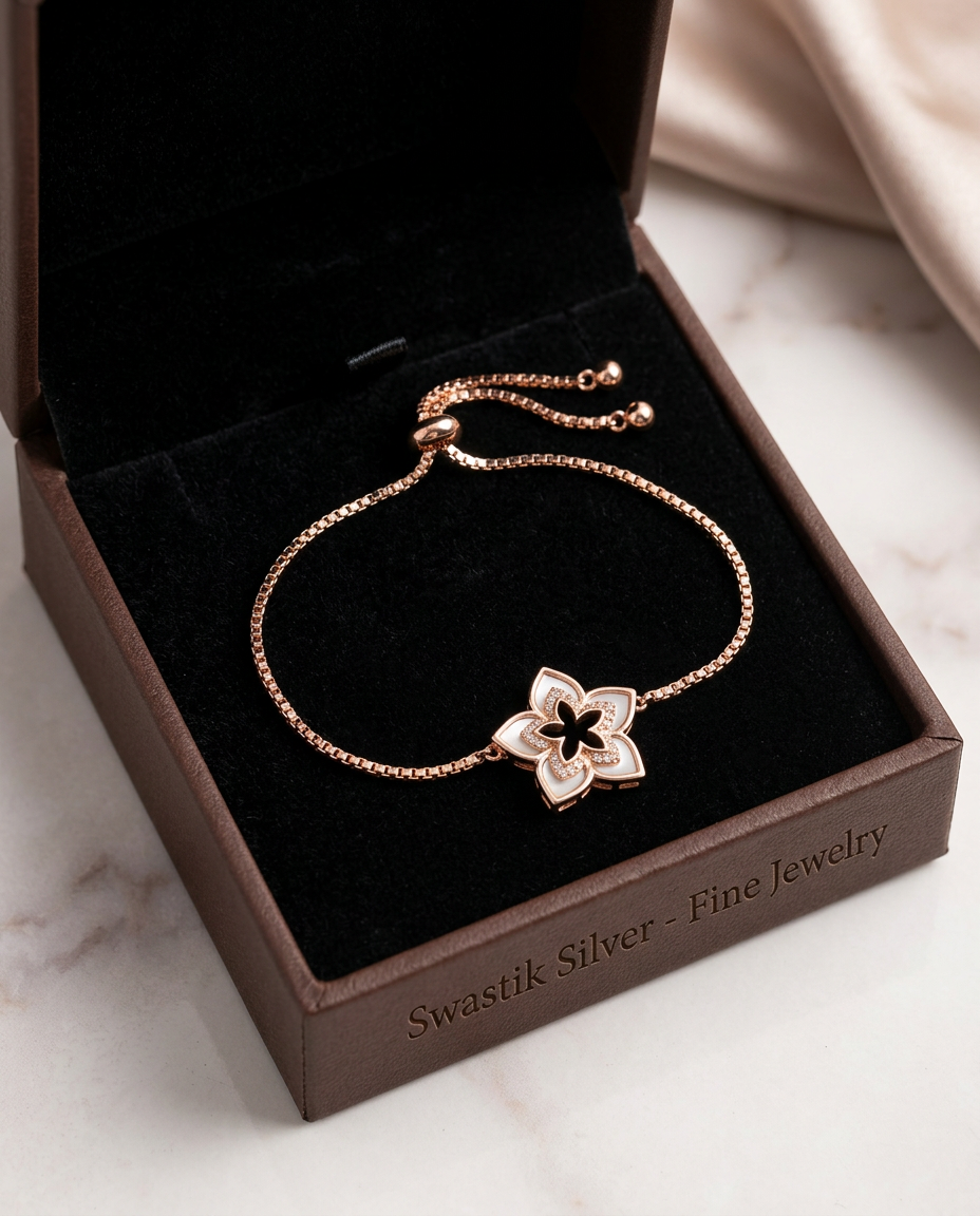 Rose Bloom Mother-of-Pearl & Pavé CZ Bolo Bracelet view 3