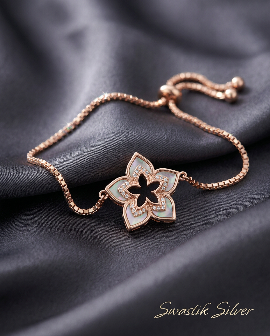 Rose Bloom Mother-of-Pearl & Pavé CZ Bolo Bracelet view 4