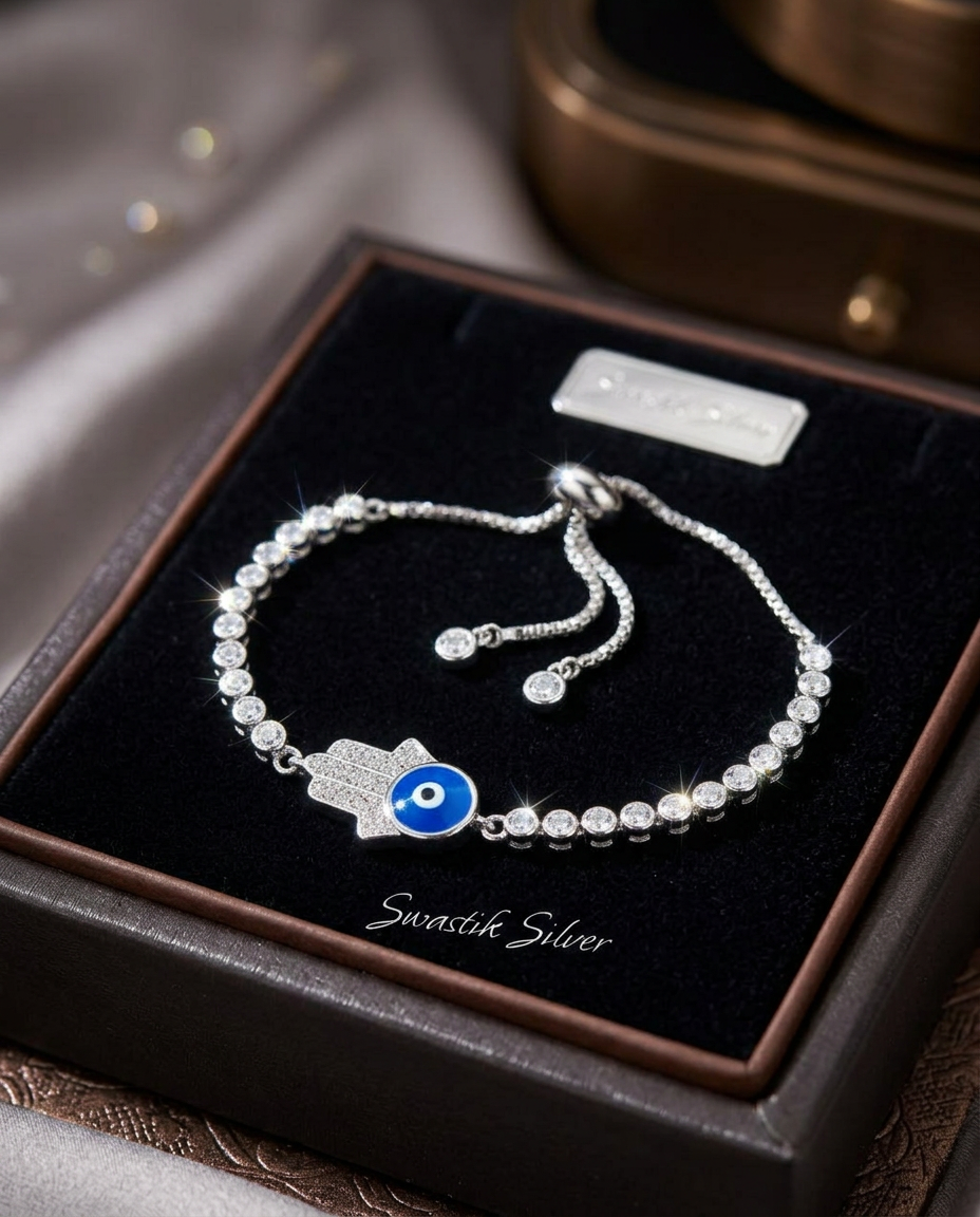 Divine Hamsa & Evil Eye Pavé Silver Bolo Bracelet view 2