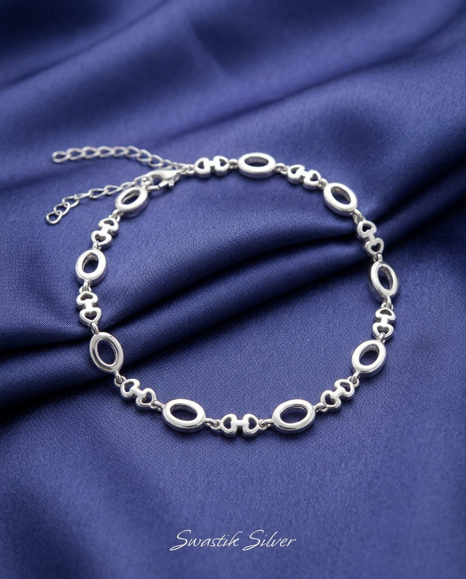 Amora Heart & Oval Link Silver Bracelet view 3