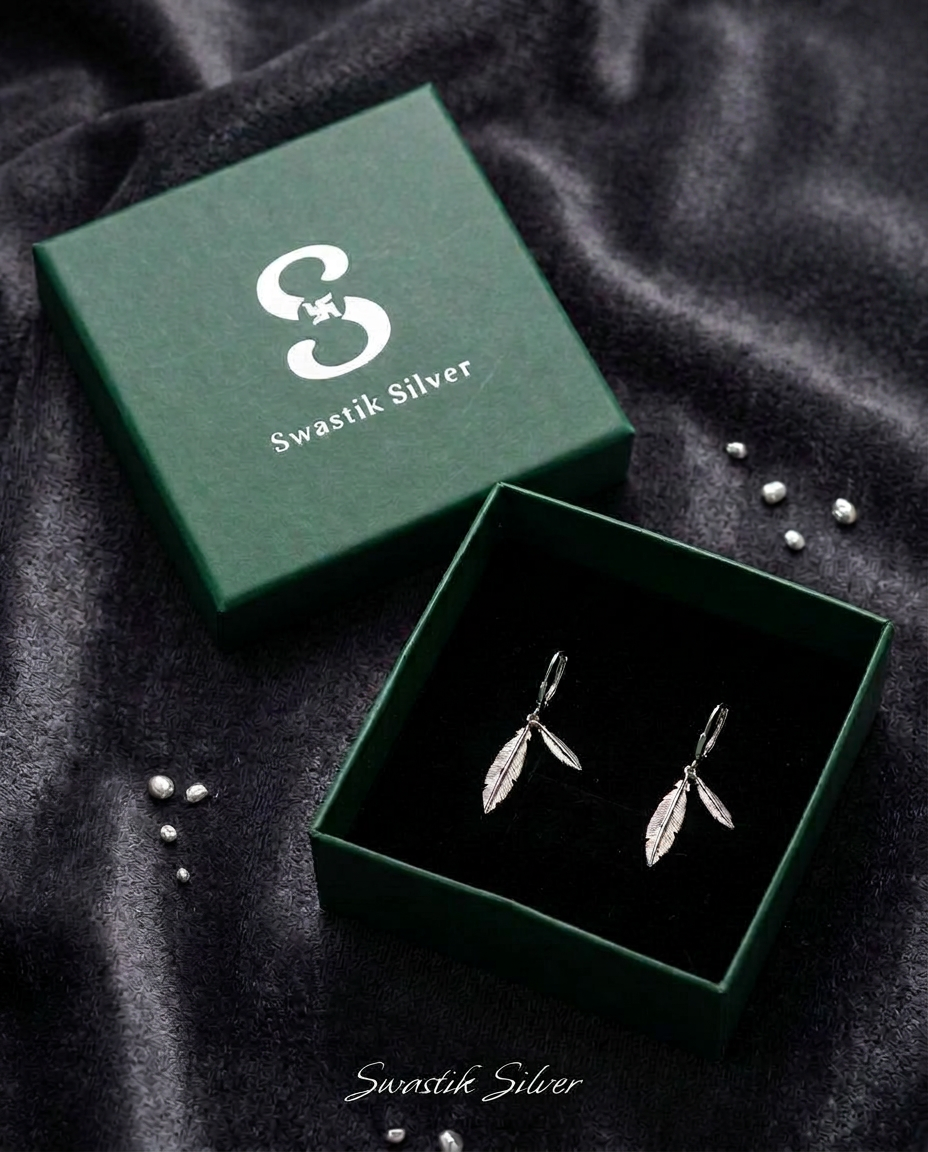 Whispering Feathers Dual Charm Silver Earrings
