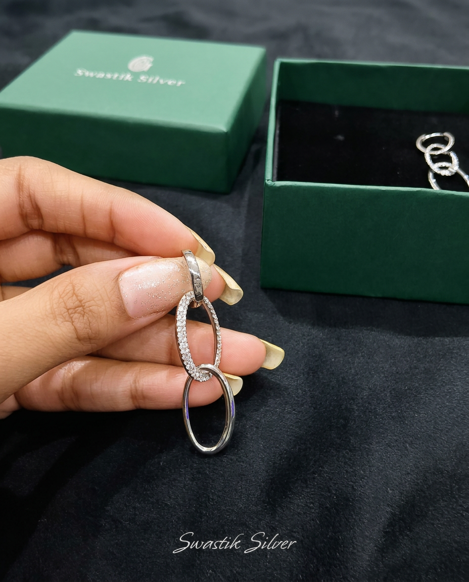 Triple Oval Link Huggie Drop Earrings view 2