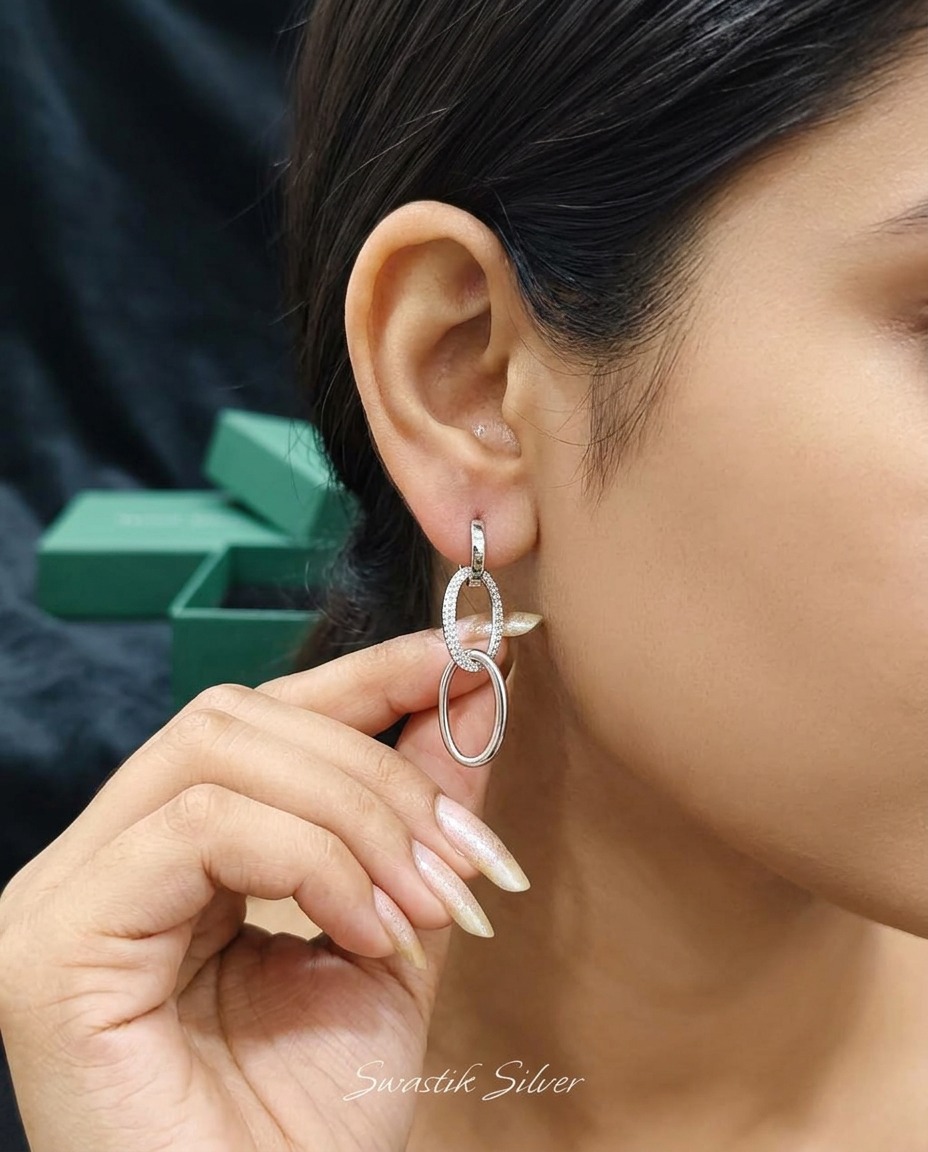 Triple Oval Link Huggie Drop Earrings view 3