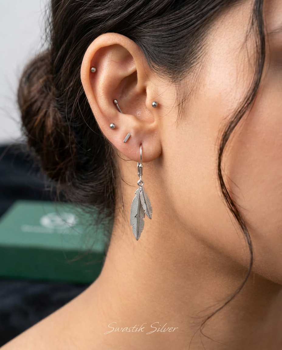Whispering Feathers Dual Charm Silver Earrings view 2