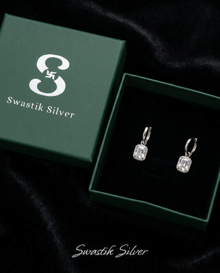 Emerald Cut Crystal Halo Drop Huggies
