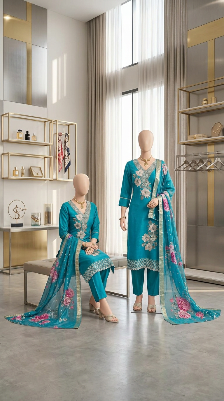 Burleen Fabric Kurta Set view 3