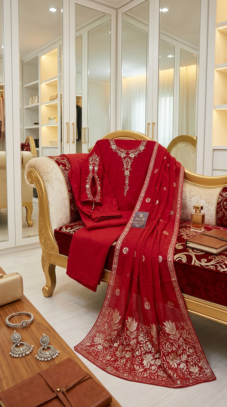 Shree G Roman Red Kurta Set view 3
