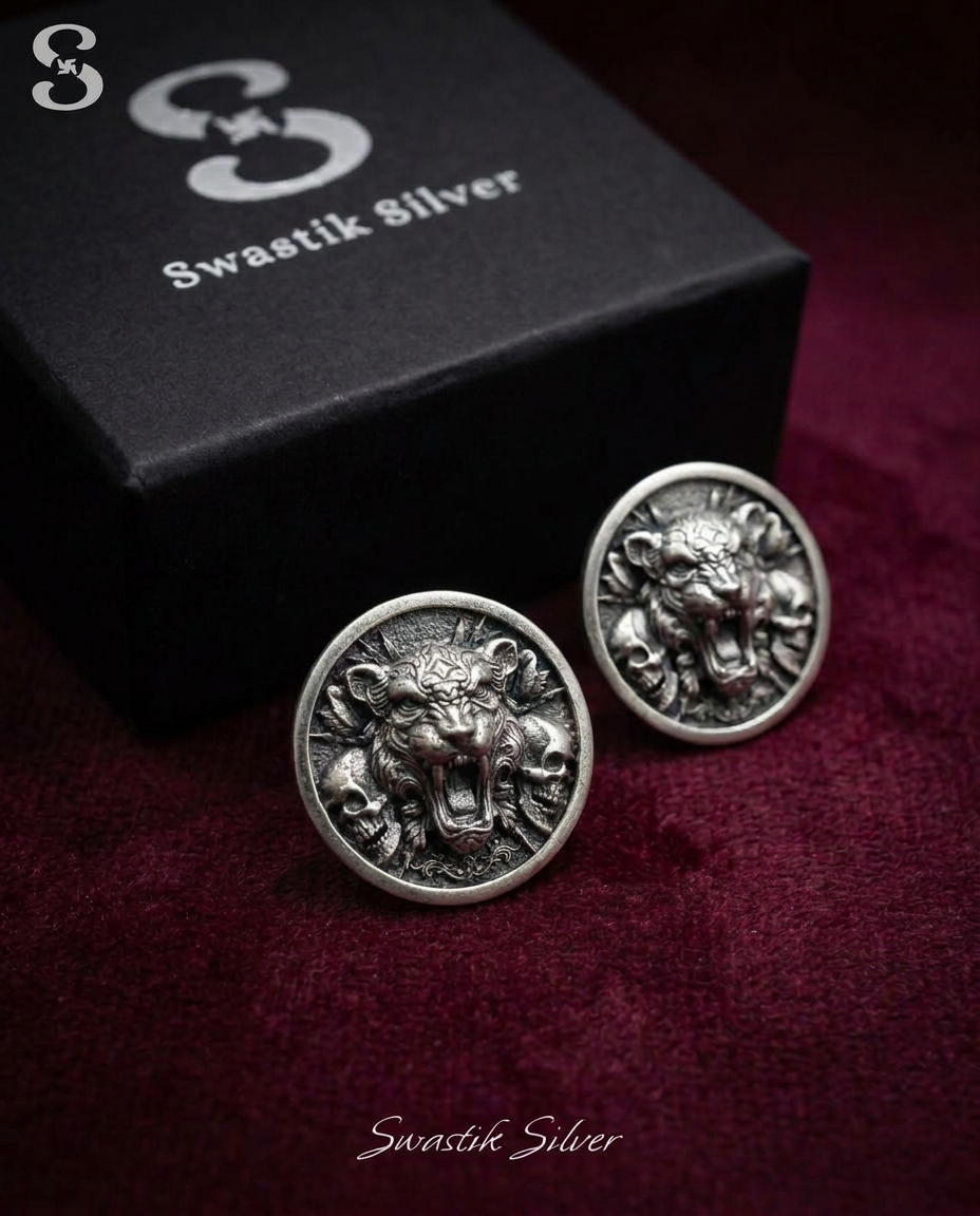 Wild Tiger & Skull Medallion Cufflinks view 5