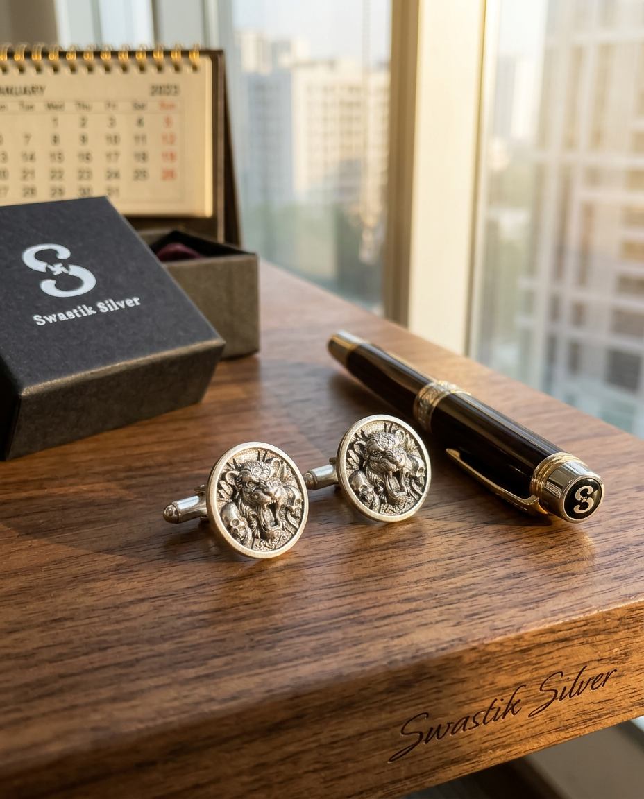 Wild Tiger & Skull Medallion Cufflinks view 3