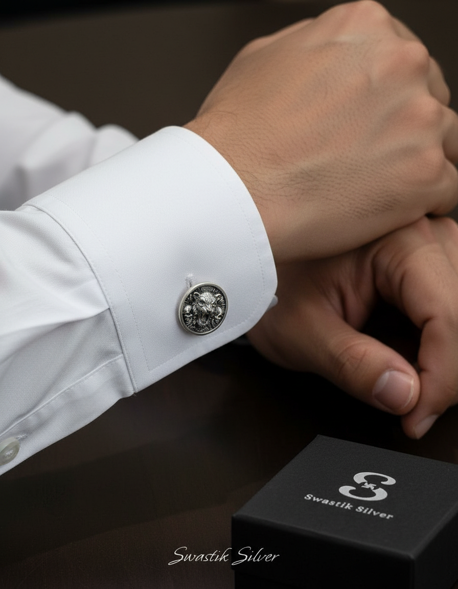 Wild Tiger & Skull Medallion Cufflinks view 2