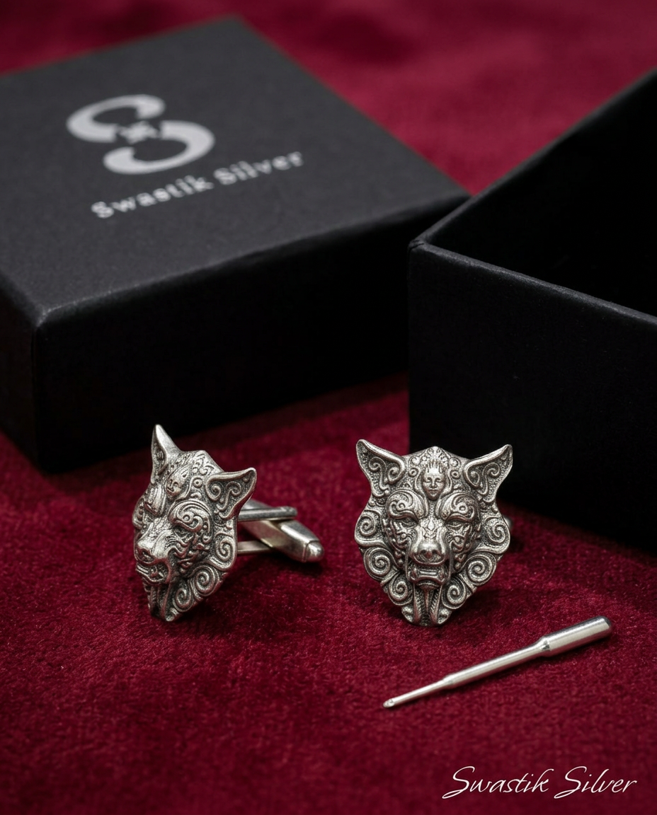 The Imperial Guardian Dragon-Dog Silver Cufflinks view 3