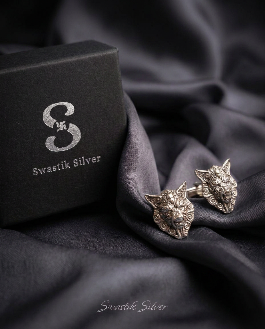 The Imperial Guardian Dragon-Dog Silver Cufflinks