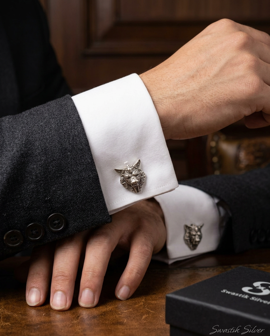 The Imperial Guardian Dragon-Dog Silver Cufflinks view 2