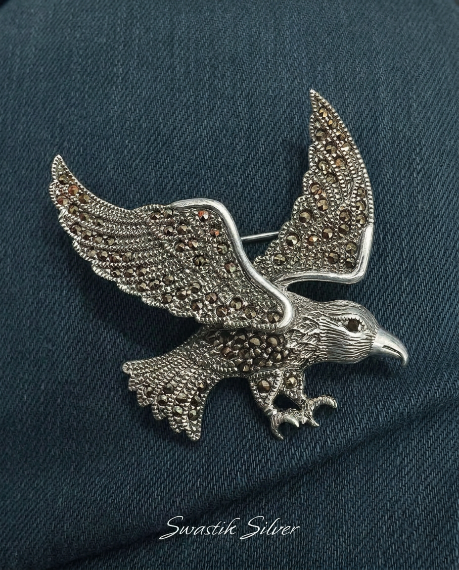 Flying Eagle Falcon Marcasite Brooch Pin view 4