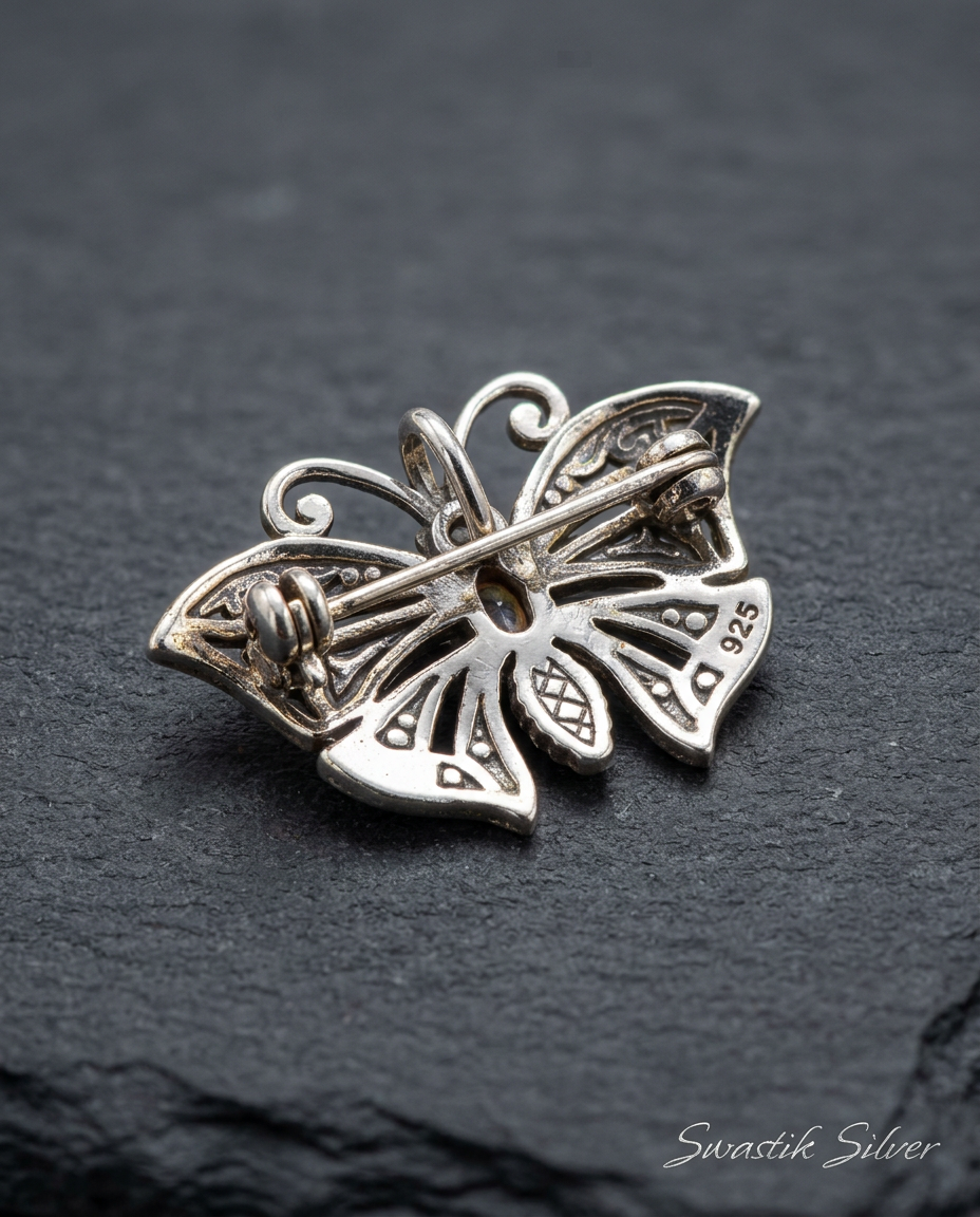 The Monarch Butterfly Enamel & Marcasite Silver Brooch view 3
