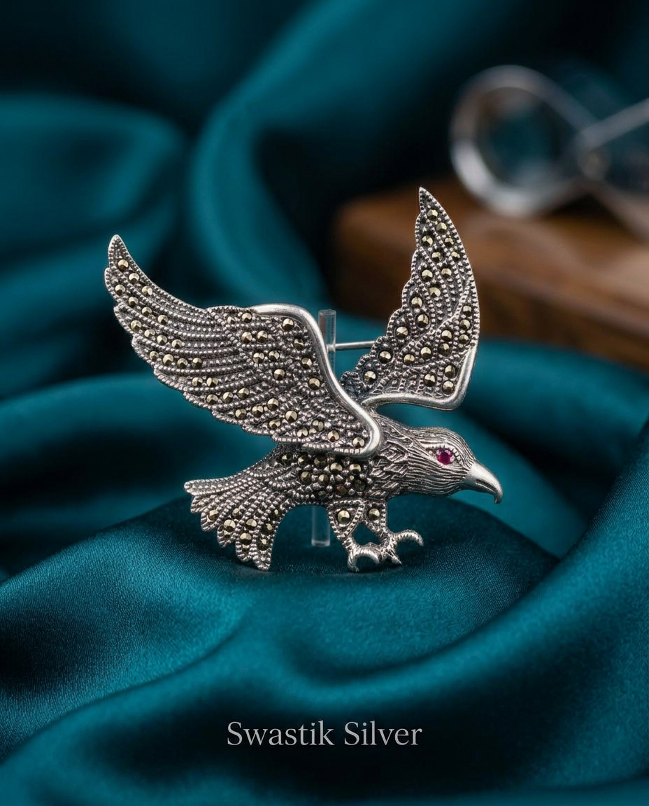 Flying Eagle Falcon Marcasite Brooch Pin
