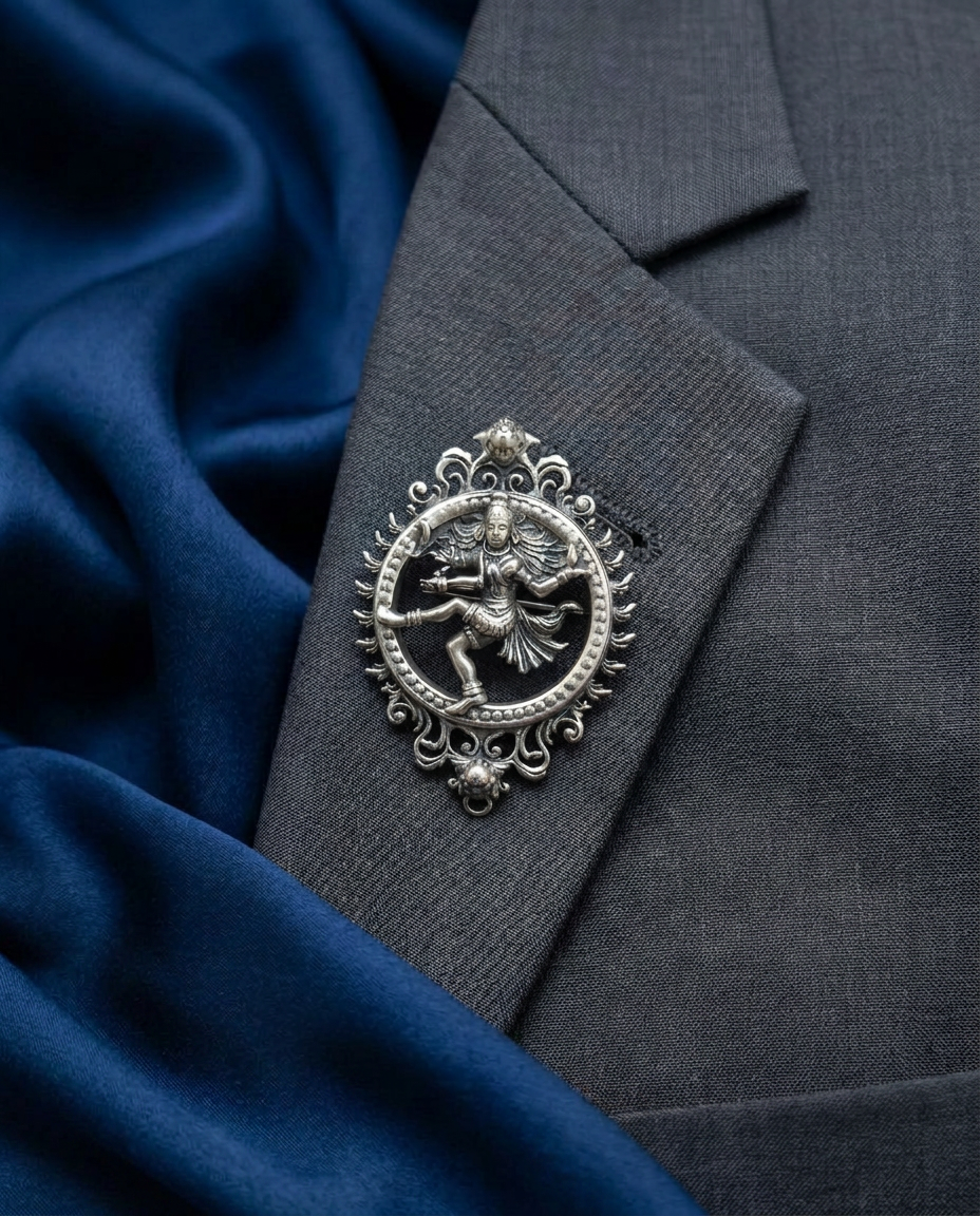 The Eternal Nataraja Ornate Silver Brooch